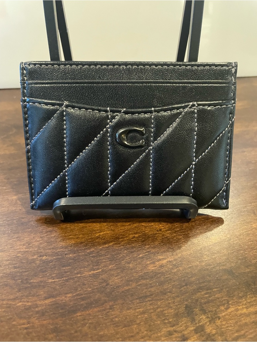 Coach Black Quilted Leather Card Holder with Signature 'C'